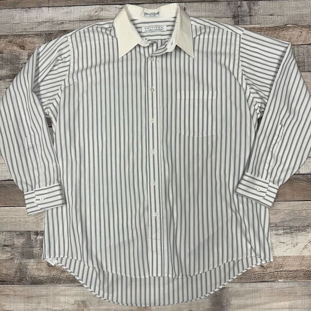 Vintage Van Heusen Men’s Striped Button Up Collared Long Sleeve Shirt Neck 17 XL